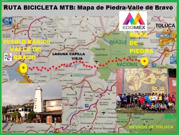 Ruta bicicleta MTB, de Mapa de Piedra (carretera 134 Metepec-Cd. Altamirano) a Valle de Bravo Pueblo Mágico del Estado de México