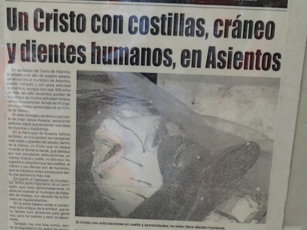 Reortaje del Cristo articulado en la sacristía de la Parroquia de Ntra. Señora de Belén, Real de Asientos Ags.