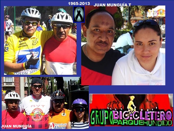 Ciclista Juan Munguía 1965-2013 con amigos y amigas del Grupo Bicicletero del Parque Hundido Biciperros, CDMX