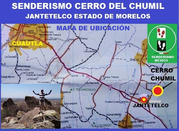 Mapa de localización del Cerro del Chumil municipio de Jantetelco Estado de Morelos. Senderismo México