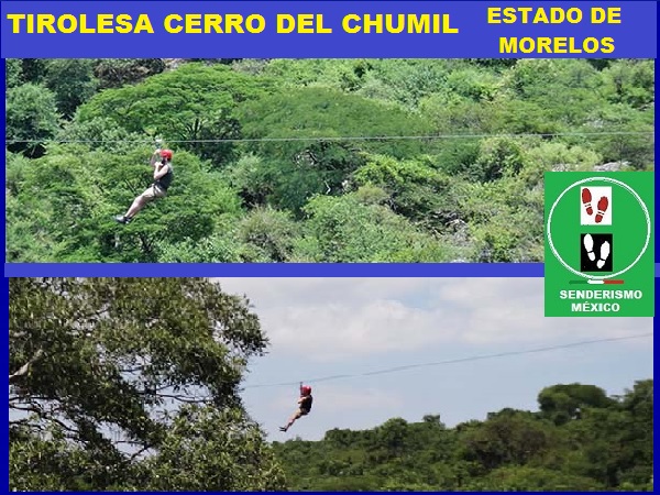 Senderistas en tirolesa Cerro del Chumil, Jantetelco Estado de Morelos México