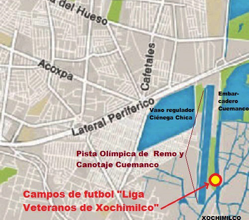 Ubicación de los campos de la Liga de Veteranos Xochimilco. Antiguo Canal de Xochimilco 