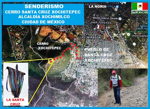 Mapa de Localización del Cerro y Pueblo de Santa Cruz Xochitepec, Alcaldía Xochimilco, Ciudad de México 