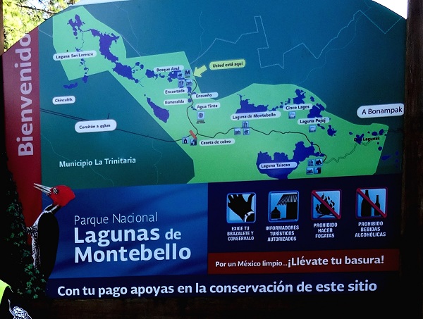 Cartel informativo Lagunas de Montebello Chiapas. Cicloturismo