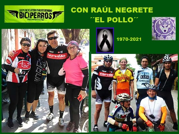 Raúl Negrete ciclista (1970-2021), con amigos y amigas del grupo Biciperros CDMX