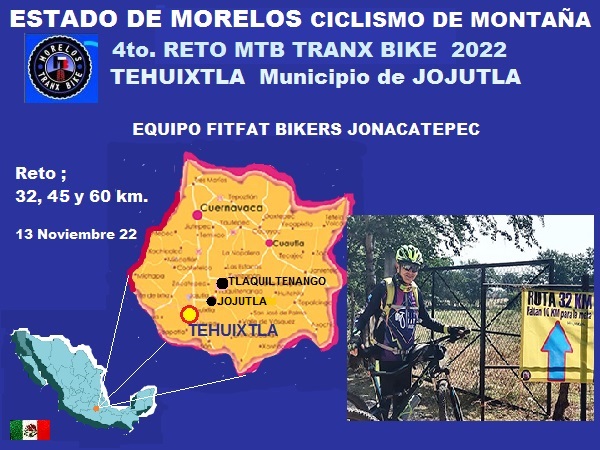 Mapa de ubicación Tehuixtla Estado de Morelos MTB, 4to. Reto Tranx Bike. Equipo FitFat Bikers Jonacatepec