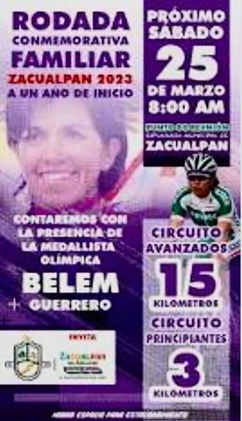 Poster de promoción de la rodada MTB con Belem Guerrero en Zacualpan, Estado de Morelos