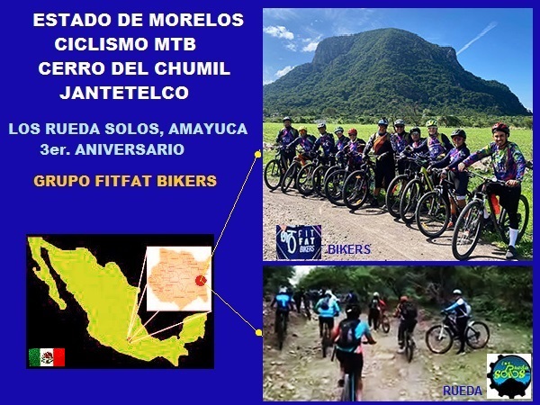 Ciclismo MTB LOs Rueda Solos 3er. aniversario.Mapa de ubicación del Cerrro del Chumil o Cabeza de Mono Jantetelco Estado de Morelos. Grupo FitFat Bikers Jonacatepec