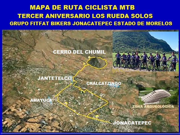 Mapa de ruta MTB Los Rueda Solos 3er. aniversario. Cerro del Chumil Jantetelco Morelos. Grupo FitFat Bikers