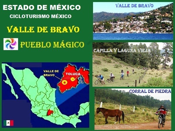 Mapa de ubicación de Valle de Bravo Pueblo Mágico del Estado de México. Ruta de ciclismo de montaña