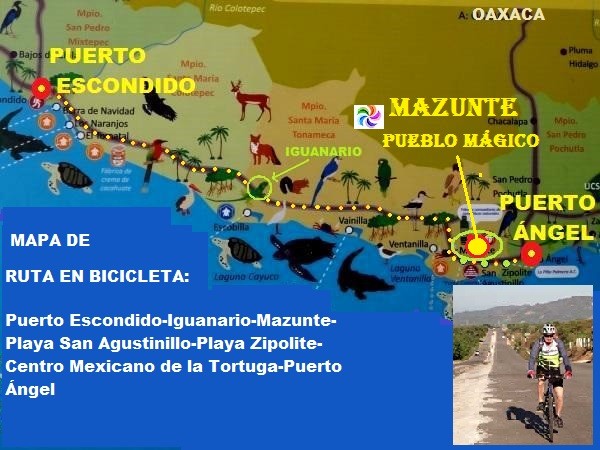 Ruta en bicicleta a Mazunte Pueblo Mágico, desde Puerto Escondido hasta Puerto Ángel Estado de Oaxaca