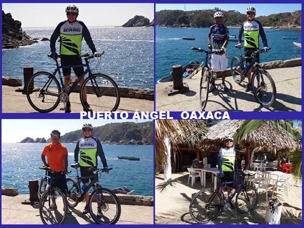 Cicloturistas en Puerto Ángel, ruta Puerto Escondido- Mazunte Estado de Oaxaca