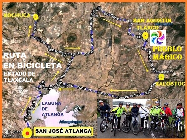 Ruta MTB del circuito Hacienda de San José Atlangatepec (Ganadera), Hacienda Pulquera de San Diego Xochuca, Pueblo Mágico de San Diego Tlaxco, Ex-Hacienda Pulquera de Santa María Xalostoc y Laguna Atlanga. Estado de Tlaxcala