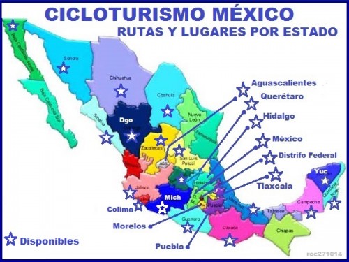 Mapa de México. Ubicación y rutas ciclistas por estado