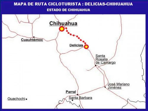 Mapa de ruta cicloturista Delicias-Cd. de Chihuahua 2014