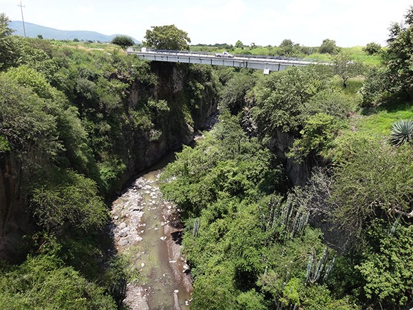 Puente nuevo a Tecajec, sobre la cañada, municipio Yecapixtla, Estado de Morelos. Senderismo rural