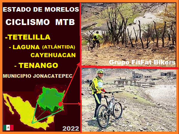 Ciclismo MTB. Mapa de localización Laguna Cayehuacan-Atlántida,  ruta Jonacatepec-Tetelilla.Tenango . Estado de  Morelos. Grupo FitFat Bikers