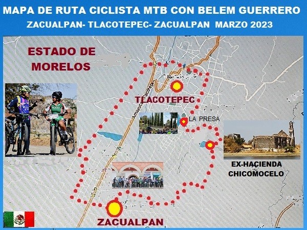 Mapa de ruta MTB con Belem Guerero M., Zacualpa-ExHacienda de Chicomocelo- Presa Tlacotepec-Tlacotepec-Zacualpan