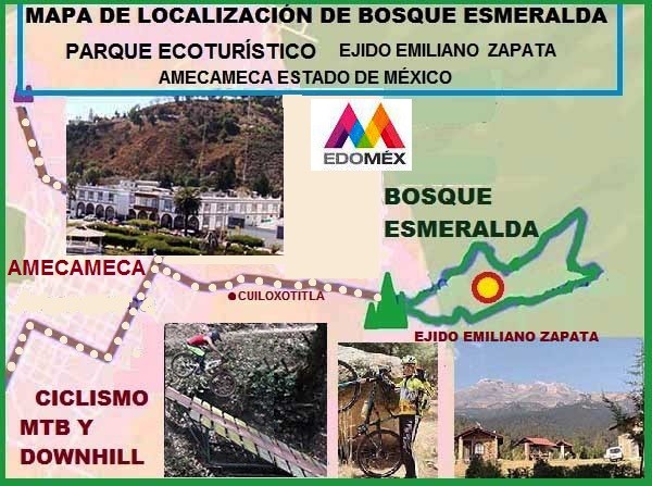 Localización de la pista del Parque Ecoturístico  Bosque Esmeralda de Amecameca EdoMex